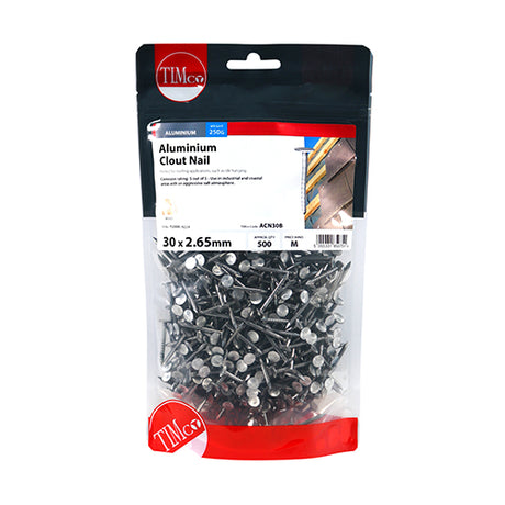 This is an image showing TIMCO Clout Nails - Aluminium - 30 x 2.65 - 0.25 Kilograms TIMbag available from T.H Wiggans Ironmongery in Kendal, quick delivery at discounted prices.