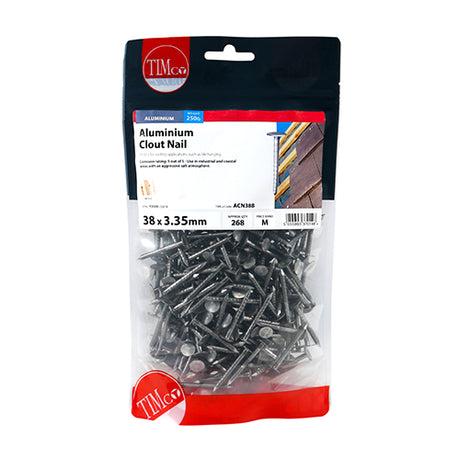 This is an image showing TIMCO Clout Nails - Aluminium - 38 x 3.35 - 0.25 Kilograms TIMbag available from T.H Wiggans Ironmongery in Kendal, quick delivery at discounted prices.