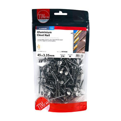 This is an image showing TIMCO Clout Nails - Aluminium - 45 x 3.35 - 0.25 Kilograms TIMbag available from T.H Wiggans Ironmongery in Kendal, quick delivery at discounted prices.