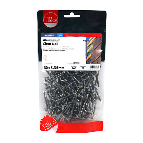 This is an image showing TIMCO Clout Nails - Aluminium - 50 x 3.35 - 0.25 Kilograms TIMbag available from T.H Wiggans Ironmongery in Kendal, quick delivery at discounted prices.