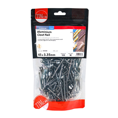 This is an image showing TIMCO Clout Nails - Aluminium - 65 x 3.35 - 0.25 Kilograms TIMbag available from T.H Wiggans Ironmongery in Kendal, quick delivery at discounted prices.