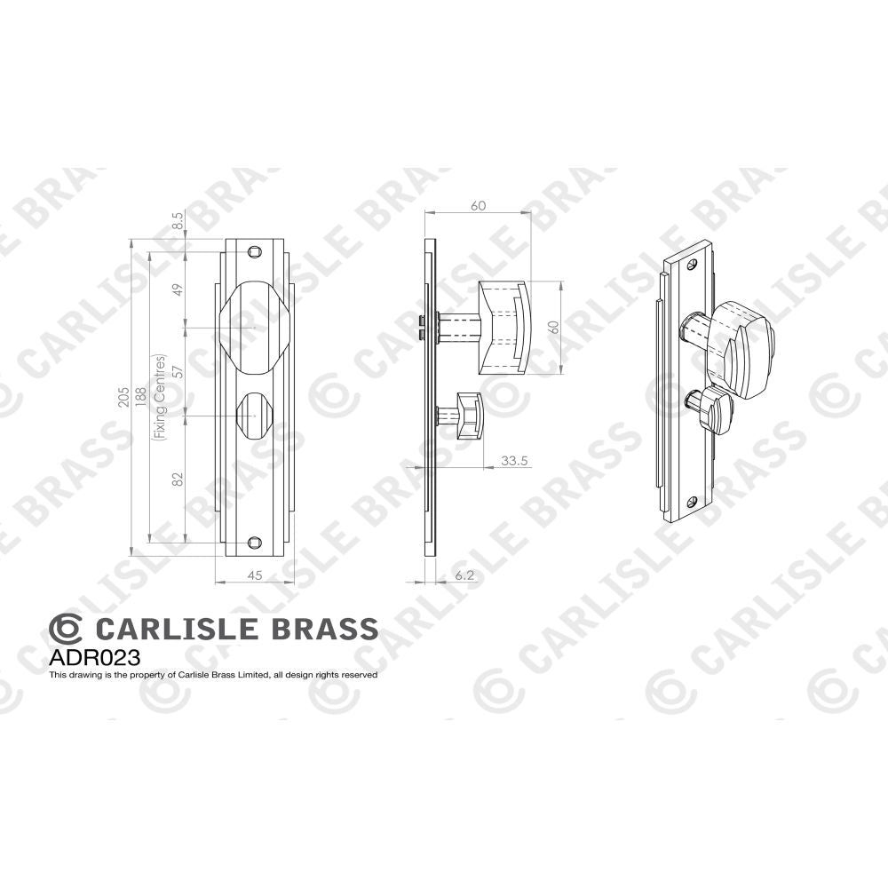 This image is a line drwaing of a Carlisle Brass - Art Deco Knob on WC Backplate - Satin Nickel available to order from Trade Door Handles in Kendal