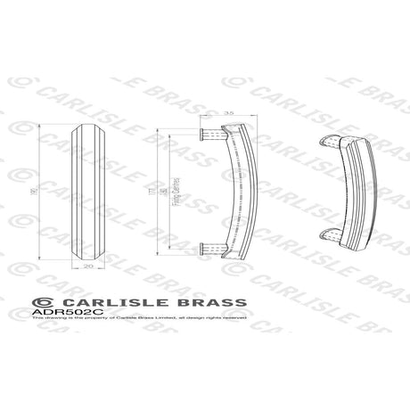 This image is a line drwaing of a Carlisle Brass - Art Deco Handle - Satin Nickel available to order from Trade Door Handles in Kendal