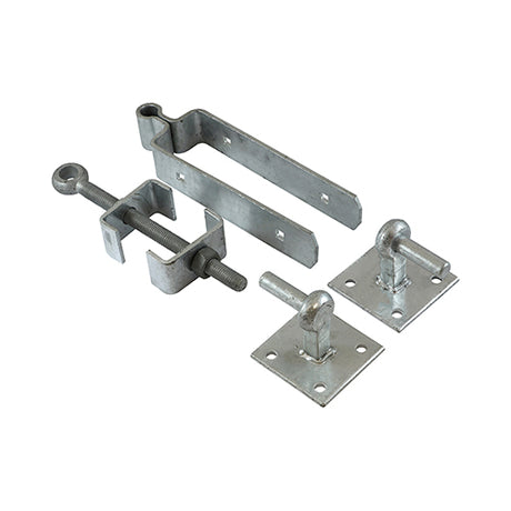 This is an image showing TIMCO Adjustable Hinge Set With Hook On Plate - Hot Dipped Galvanised - 300mm - 1 Each Plain Bag available from T.H Wiggans Ironmongery in Kendal, quick delivery at discounted prices.