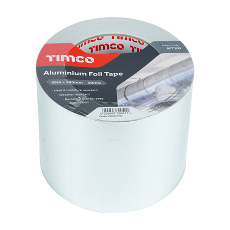 This is an image showing TIMCO Aluminium Foil Tape - 45m x 100mm - 1 Each Roll available from T.H Wiggans Ironmongery in Kendal, quick delivery at discounted prices.