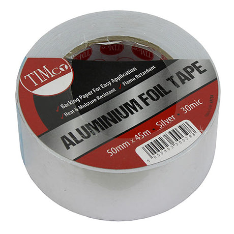 This is an image showing TIMCO Aluminium Foil Tape - 45m x 50mm - 1 Each Roll available from T.H Wiggans Ironmongery in Kendal, quick delivery at discounted prices.