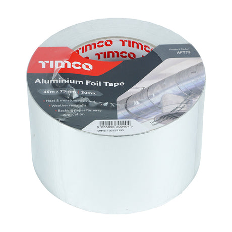 This is an image showing TIMCO Aluminium Foil Tape - 45m x 75mm - 1 Each Roll available from T.H Wiggans Ironmongery in Kendal, quick delivery at discounted prices.