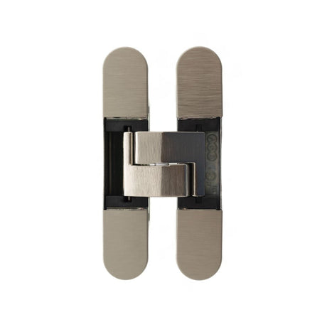 This is an image of AGB Eclipse Fire Rated Adjustable Concealed Hinge - Satin Nickel available to order from T.H Wiggans Architectural Ironmongery in Kendal.