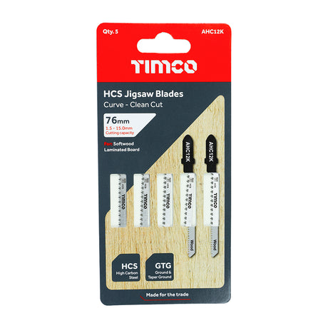 This is an image showing TIMCO Jigsaw Blades - Wood Cutting - HCS Blades - T101AO - 5 Pieces Pack available from T.H Wiggans Ironmongery in Kendal, quick delivery at discounted prices.