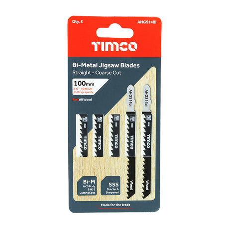 This is an image showing TIMCO Jigsaw Blades - Wood Cutting - Bi-Metal Blades - T144DF - 5 Pieces Pack available from T.H Wiggans Ironmongery in Kendal, quick delivery at discounted prices.