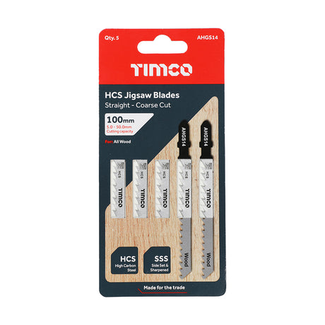 This is an image showing TIMCO Jigsaw Blades - Wood Cutting - HCS Blades - T144D - 5 Pieces Pack available from T.H Wiggans Ironmongery in Kendal, quick delivery at discounted prices.