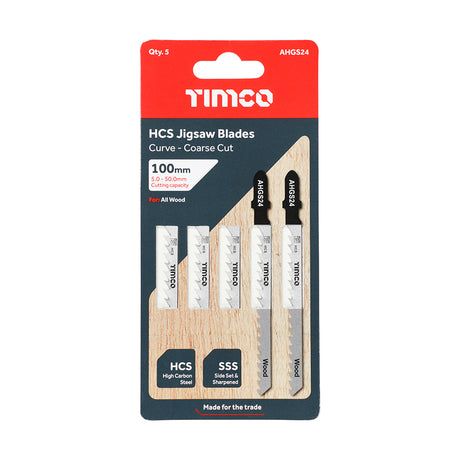This is an image showing TIMCO Jigsaw Blades - Wood Cutting - HCS Blades - T244D - 5 Pieces Pack available from T.H Wiggans Ironmongery in Kendal, quick delivery at discounted prices.