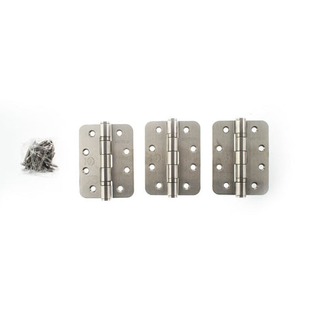 This is an image of Atlantic Radius Corner Ball Bearing Hinges 4" X 3" X 3mm set of 3 - Satin Stainl available to order from T.H Wiggans Architectural Ironmongery in Kendal