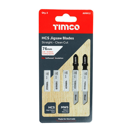This is an image showing TIMCO Jigsaw Blades - Wood Cutting - HCS Blades - T119B - 5 Pieces Pack available from T.H Wiggans Ironmongery in Kendal, quick delivery at discounted prices.