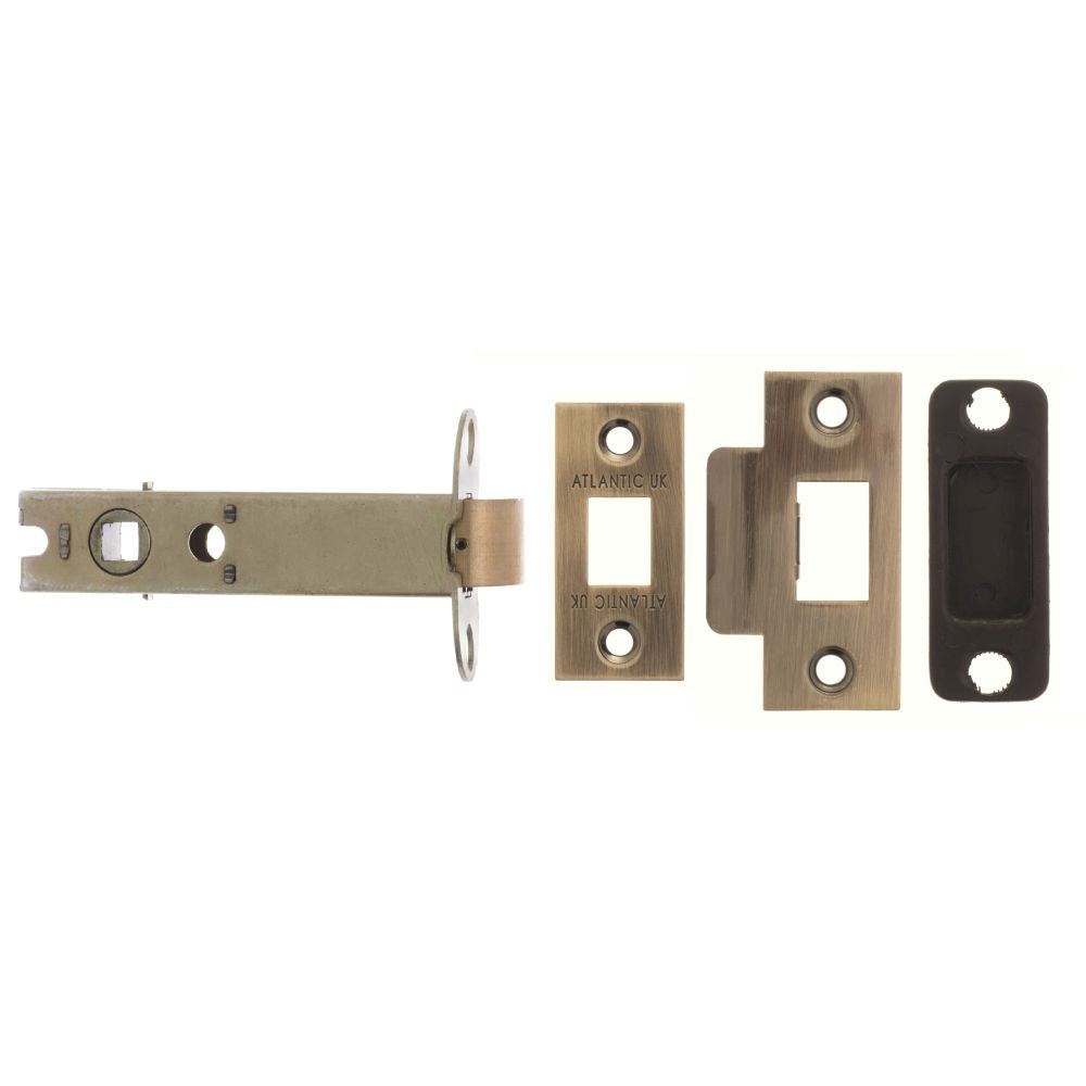 This is an image of Atlantic Bolt Through Tubular Latch 2.5" - Antique Brass available to order from T.H Wiggans Architectural Ironmongery in Kendal.