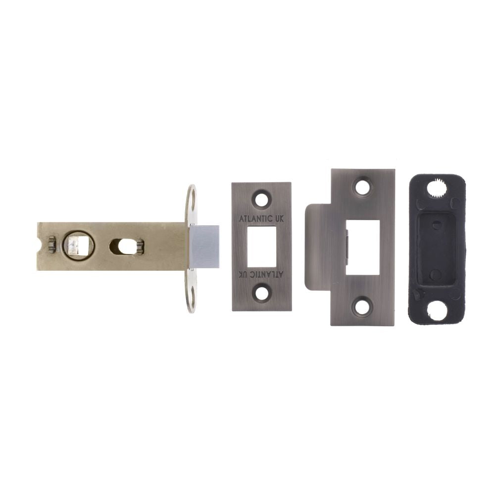 This is an image of Atlantic Bolt Through Tubular Latch 2.5" - Matt Gun Metal available to order from T.H Wiggans Architectural Ironmongery in Kendal.