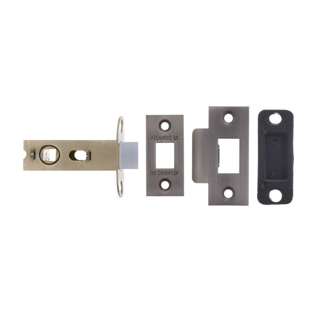 This is an image of Atlantic Bolt Through Tubular Latch 2.5" - Matt Gun Metal available to order from T.H Wiggans Architectural Ironmongery in Kendal.