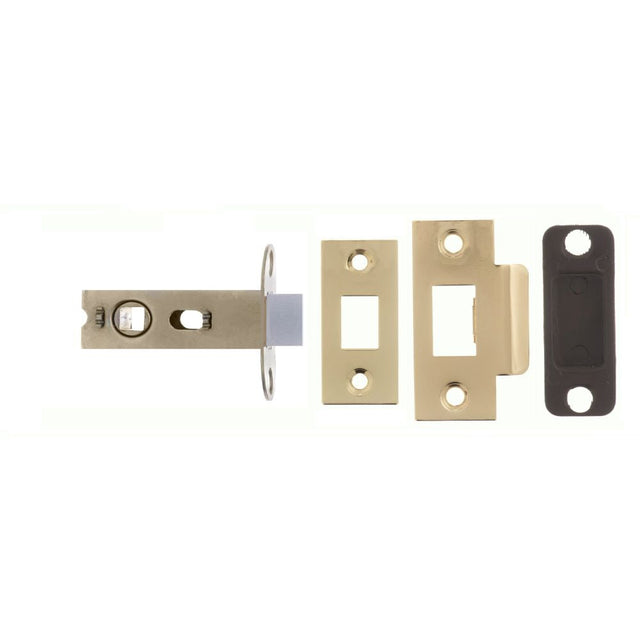 This is an image of Atlantic Bolt Through Tubular Latch 2.5" - Polished Brass available to order from T.H Wiggans Architectural Ironmongery in Kendal.