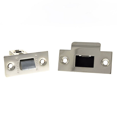 This is an image of Atlantic Bolt Through Tubular Latch 2.5" - Polished Nickel available to order from T.H Wiggans Architectural Ironmongery in Kendal.