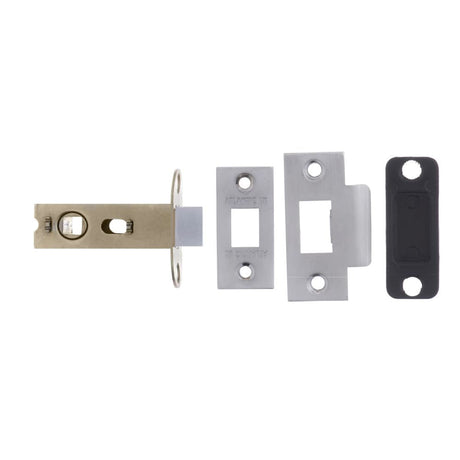 This is an image of Atlantic Bolt Through Tubular Latch 2.5" - Satin Chrome available to order from T.H Wiggans Architectural Ironmongery in Kendal.