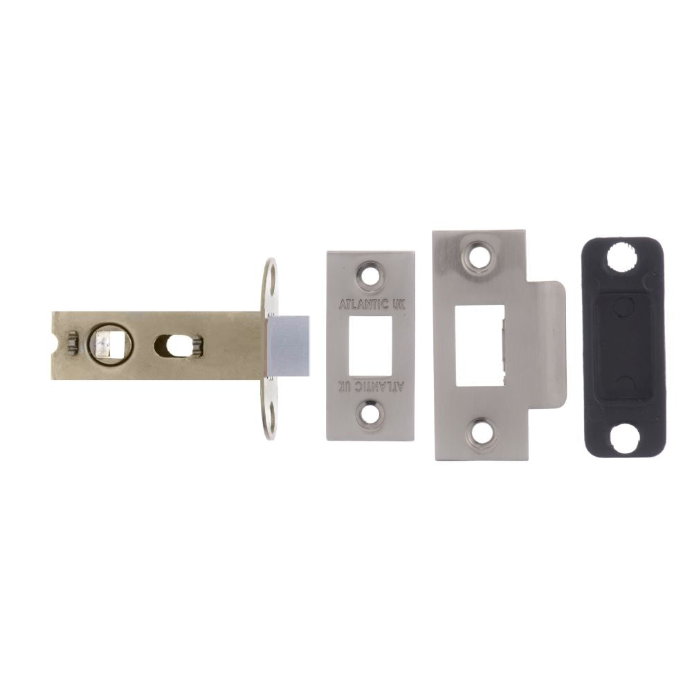 This is an image of Atlantic Bolt Through Tubular Latch 2.5" - Satin Nickel available to order from T.H Wiggans Architectural Ironmongery in Kendal.