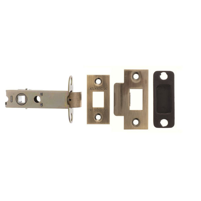 This is an image of Atlantic Heavy Duty Bolt Through Tubular Latch 3" - Antique Brass available to order from T.H Wiggans Architectural Ironmongery in Kendal.