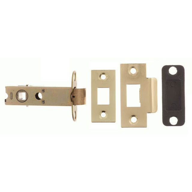 This is an image of Atlantic Heavy Duty Bolt Through Tubular Latch 3" - Polished Brass available to order from T.H Wiggans Architectural Ironmongery in Kendal.