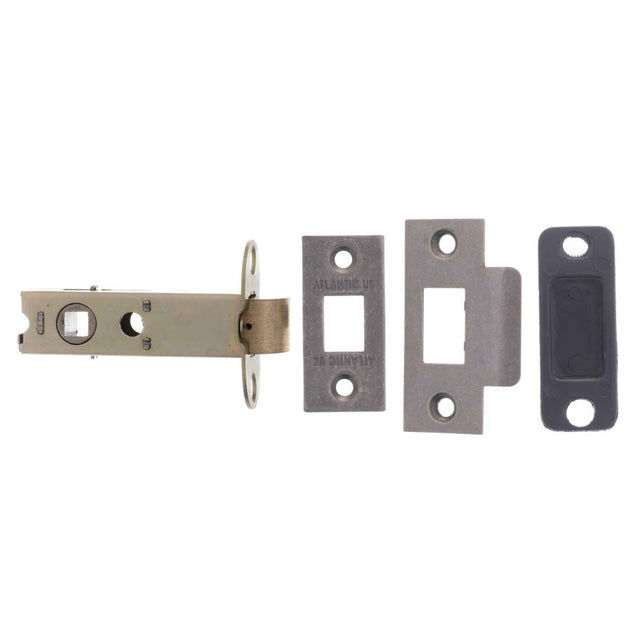 This is an image of Atlantic Heavy Duty Bolt Through Tubular Latch 3" - Distressed Silver available to order from T.H Wiggans Architectural Ironmongery in Kendal.