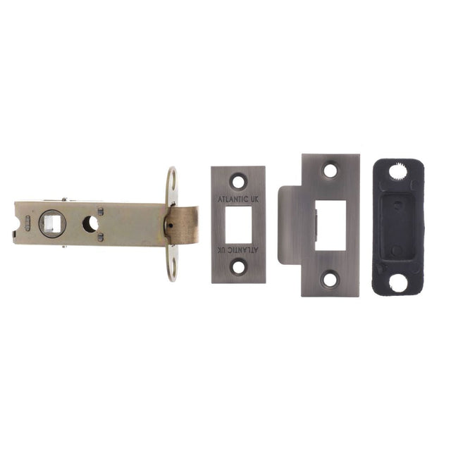 This is an image of Atlantic Heavy Duty Bolt Through Tubular Latch 3" - Matt Gun Metal available to order from T.H Wiggans Architectural Ironmongery in Kendal.