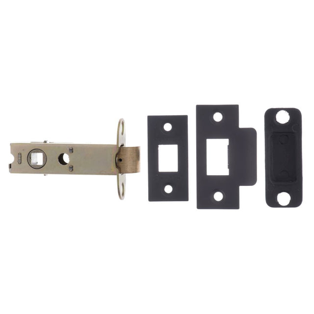 This is an image of Atlantic Heavy Duty Bolt Through Tubular Latch 3" - Matt Black available to order from T.H Wiggans Architectural Ironmongery in Kendal.