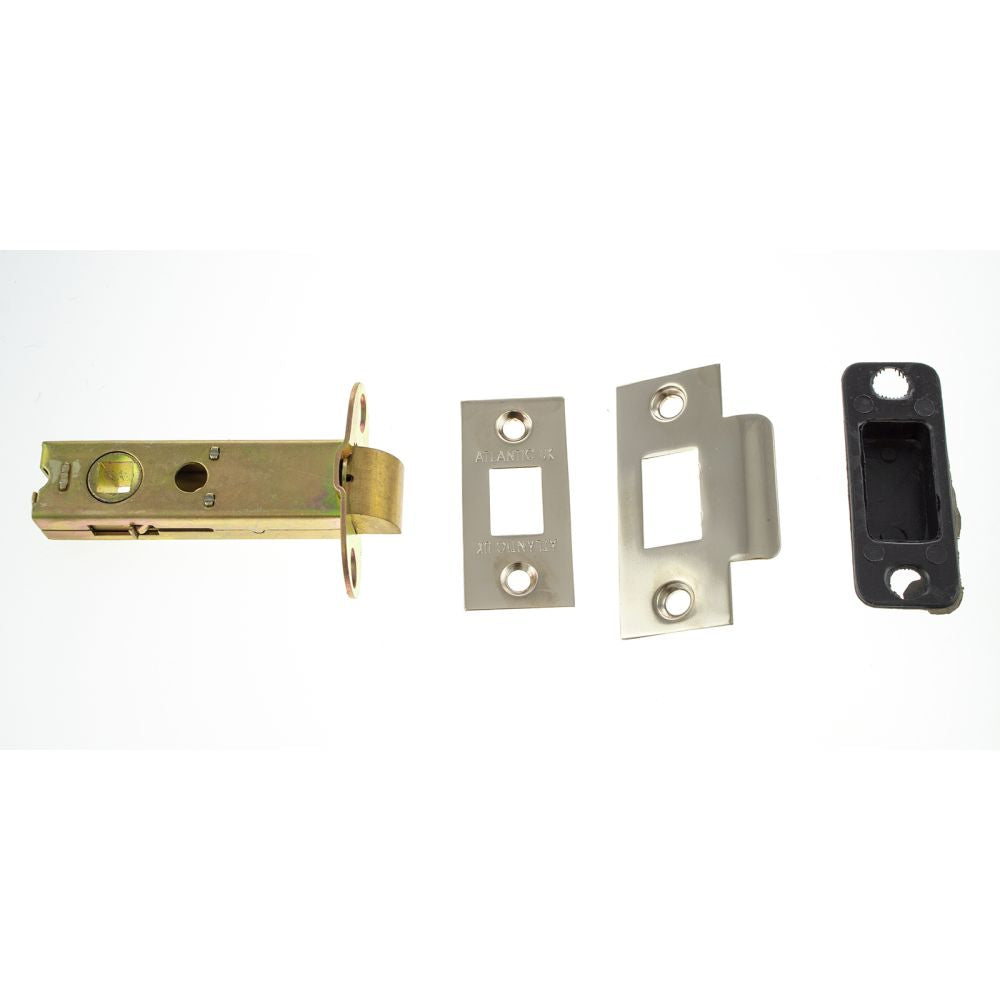 This is an image of Atlantic Heavy Duty Bolt Through Tubular Latch 4" - Polished Nickel available to order from T.H Wiggans Architectural Ironmongery in Kendal.