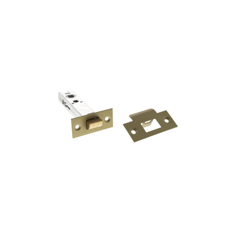 This is an image of Atlantic Heavy Duty Bolt Through Tubular Latch 4" - Satin Brass available to order from T.H Wiggans Architectural Ironmongery in Kendal.