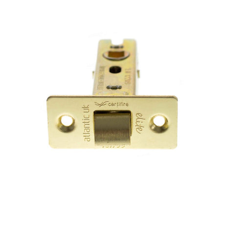 This is an image of Atlantic Fire-Rated CE Marked Bolt Through Tubular Latch 2.5" - Polished Brass available to order from T.H Wiggans Architectural Ironmongery in Kendal.
