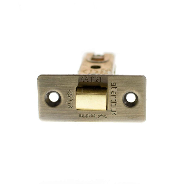 This is an image of Atlantic Fire-Rated CE Marked Bolt Through Tubular Latch 3" - Antique Brass available to order from T.H Wiggans Architectural Ironmongery in Kendal.