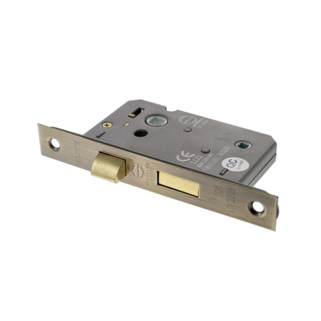 This is an image of Atlantic Bathroom Lock [CE] 2.5" - Antique Brass available to order from T.H Wiggans Architectural Ironmongery in Kendal.