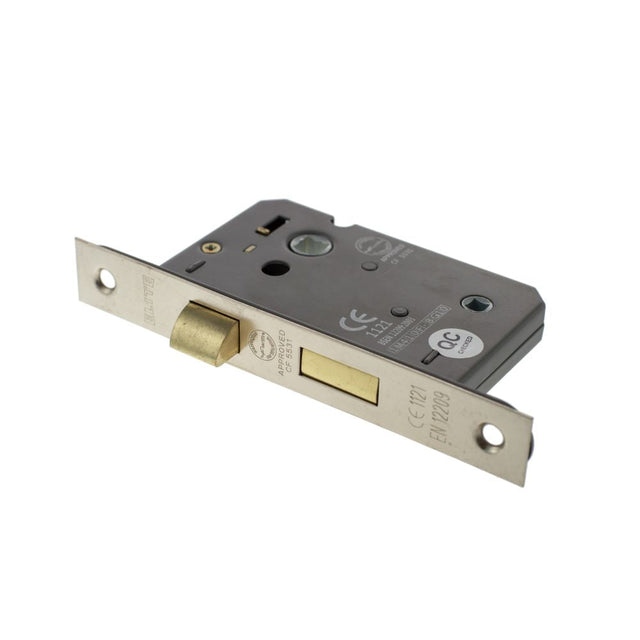 This is an image of Atlantic Bathroom Lock [CE] 2.5" - Polished Nickel available to order from T.H Wiggans Architectural Ironmongery in Kendal.