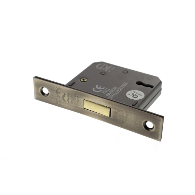 This is an image of Atlantic 3 Lever Key Deadlock [CE] 2.5" - Antique Brass available to order from T.H Wiggans Architectural Ironmongery in Kendal.