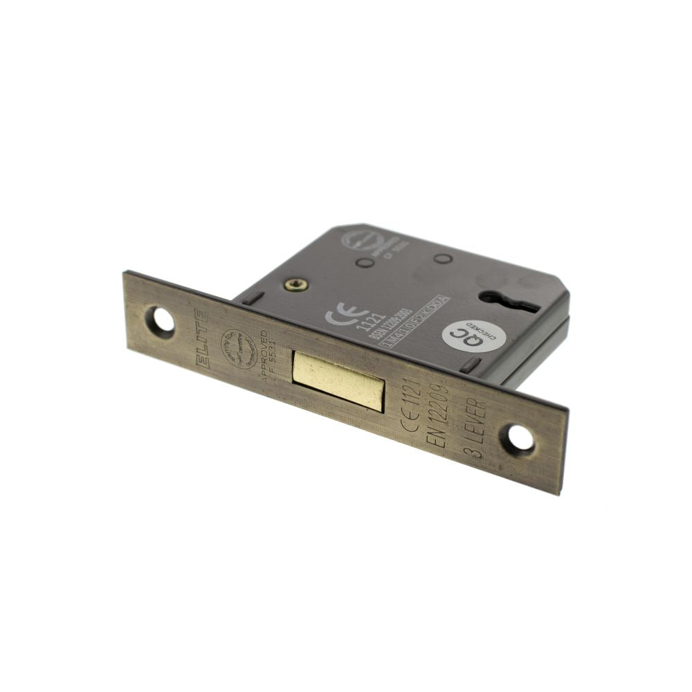 This is an image of Atlantic 3 Lever Key Deadlock [CE] 2.5" - Matt Antique Brass available to order from T.H Wiggans Architectural Ironmongery in Kendal.