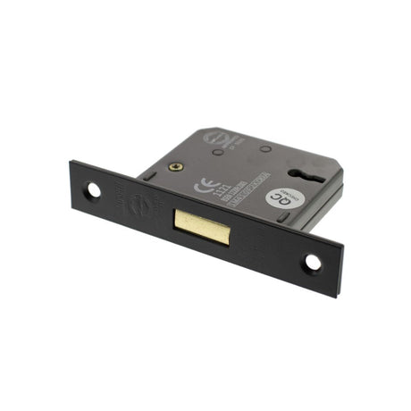 This is an image of Atlantic 3 Lever Key Deadlock [CE] 2.5" - Matt Black available to order from T.H Wiggans Architectural Ironmongery in Kendal.