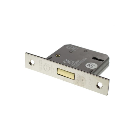 This is an image of Atlantic 3 Lever Key Deadlock [CE] 2.5" - Polished Nickel available to order from T.H Wiggans Architectural Ironmongery in Kendal.