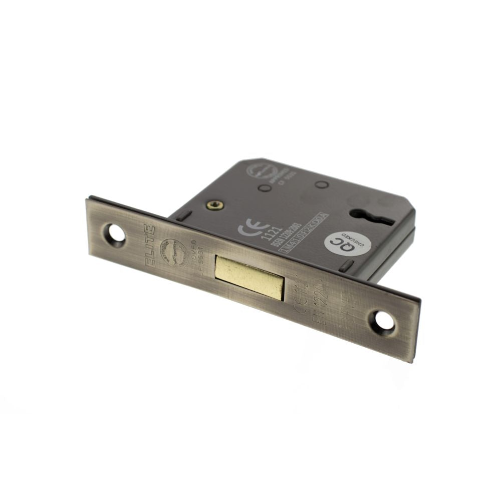 This is an image of Atlantic 3 Lever Key Deadlock [CE] 3" - Antique Brass available to order from T.H Wiggans Architectural Ironmongery in Kendal.