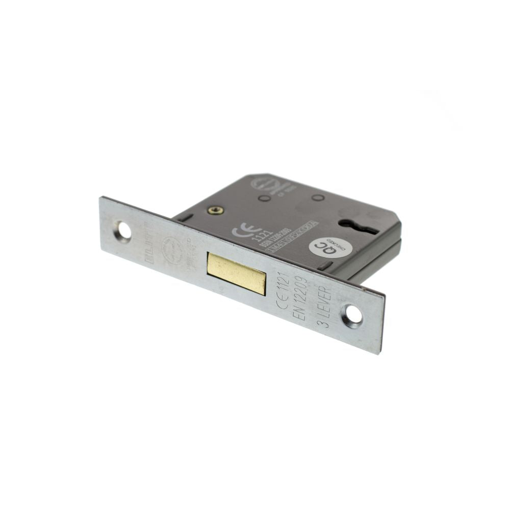 This is an image of Atlantic 3 Lever Key Deadlock [CE] 3" - Satin Chrome available to order from T.H Wiggans Architectural Ironmongery in Kendal.