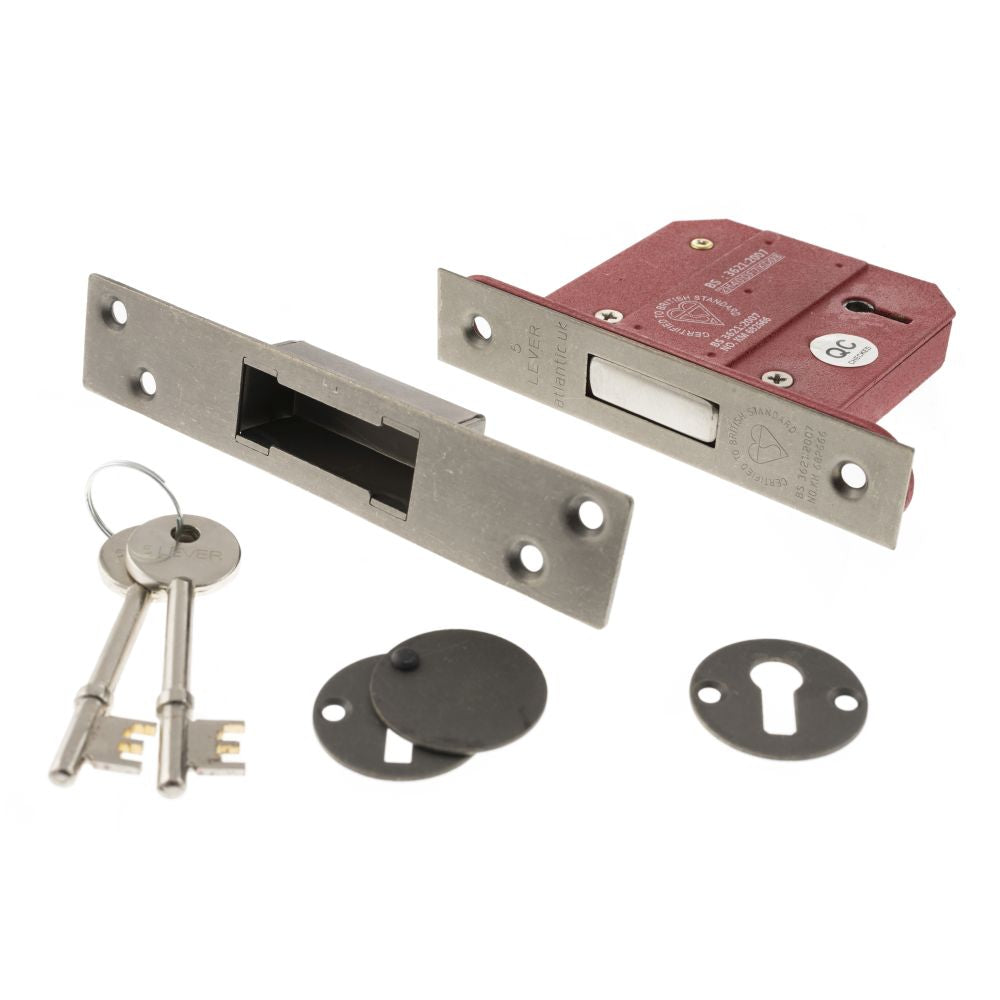 This is an image of Atlantic 5 Lever Key Deadlock [BS] 2.5" - Distressed Silver available to order from T.H Wiggans Architectural Ironmongery in Kendal.