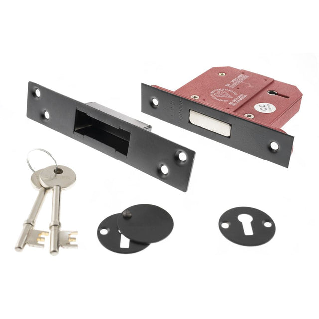 This is an image of Atlantic 5 Lever Key Deadlock [BS] 2.5" - Matt Black available to order from T.H Wiggans Architectural Ironmongery in Kendal.