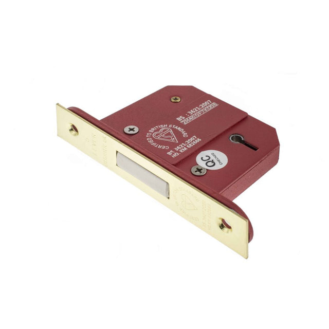 This is an image of Atlantic 5 Lever Key Deadlock [BS] 2.5" - Polished Brass available to order from T.H Wiggans Architectural Ironmongery in Kendal.