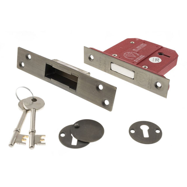 This is an image of Atlantic 5 Lever Key Deadlock [BS] 2.5" - Urban Bronze available to order from T.H Wiggans Architectural Ironmongery in Kendal.