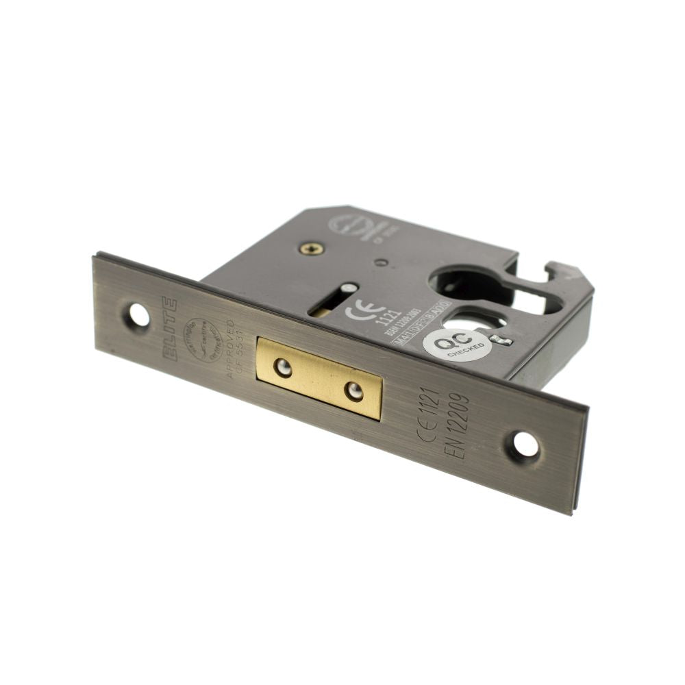 This is an image of Atlantic Euro Deadlock [CE] 2.5" - Matt Antique Brass available to order from T.H Wiggans Architectural Ironmongery in Kendal.