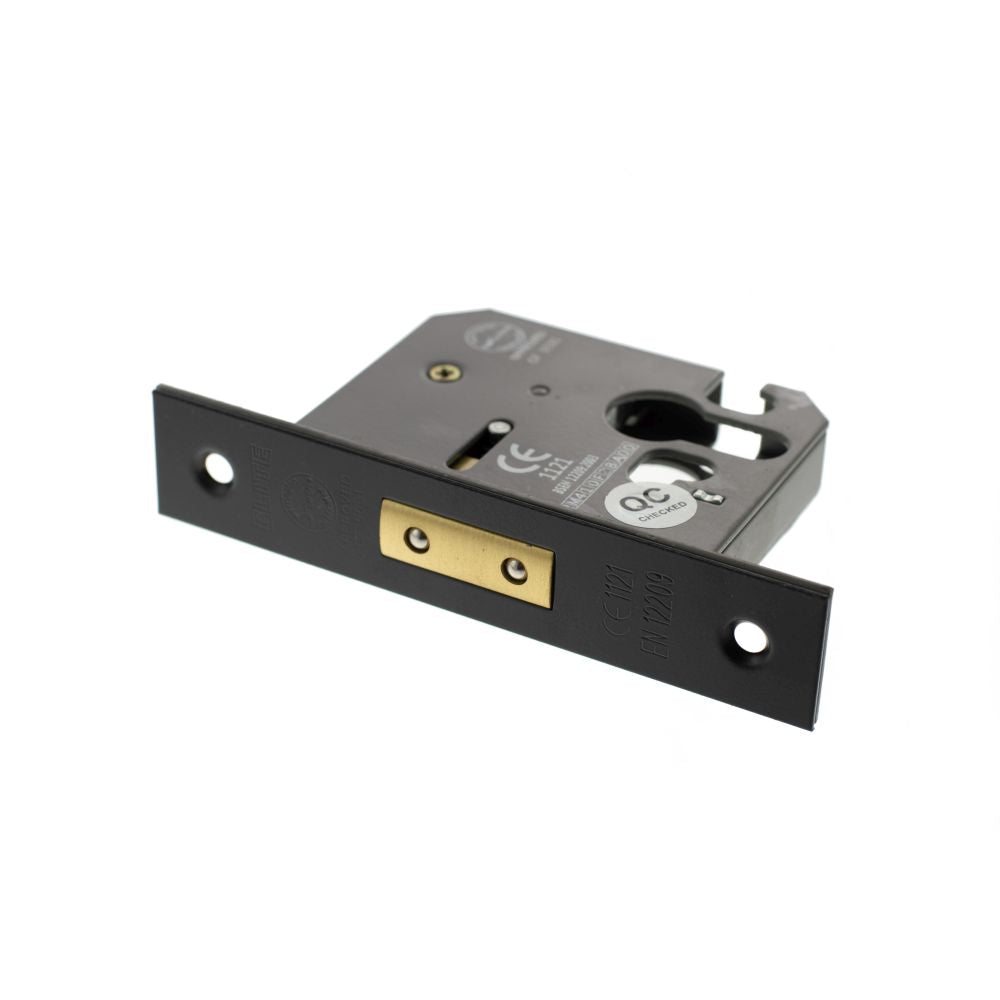 This is an image of Atlantic Euro Deadlock [CE] 2.5" - Matt Black available to order from T.H Wiggans Architectural Ironmongery in Kendal.