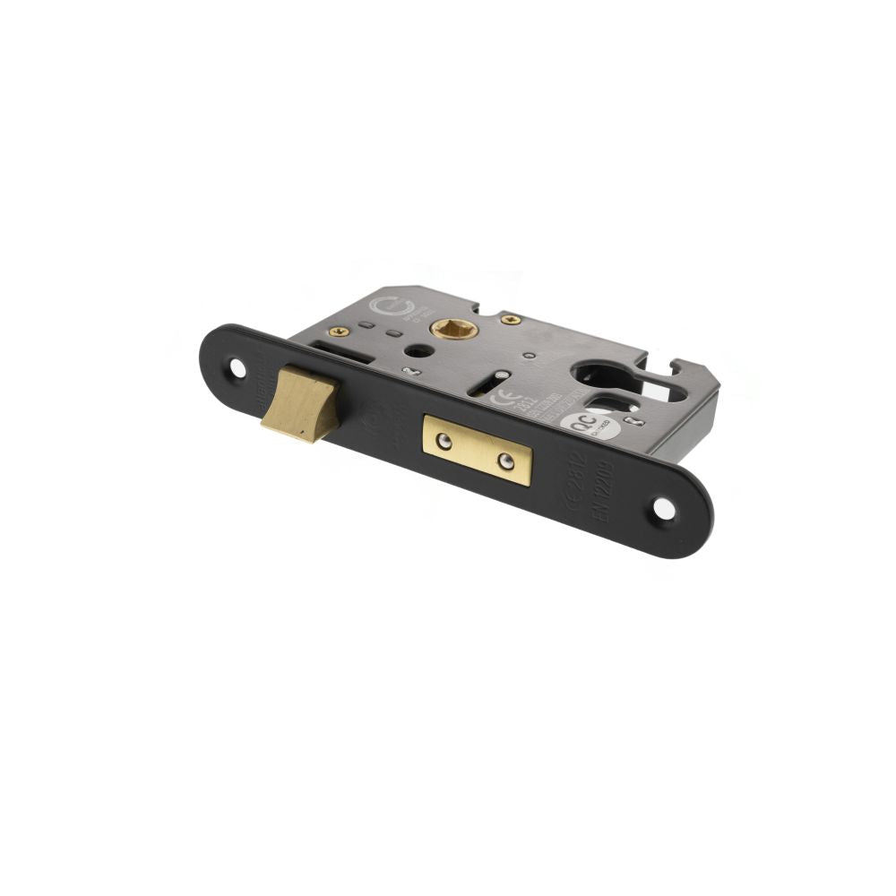 This is an image of Atlantic Euro Radius Corner Sashlock [CE] 2.5" - Matt Black available to order from T.H Wiggans Architectural Ironmongery in Kendal.