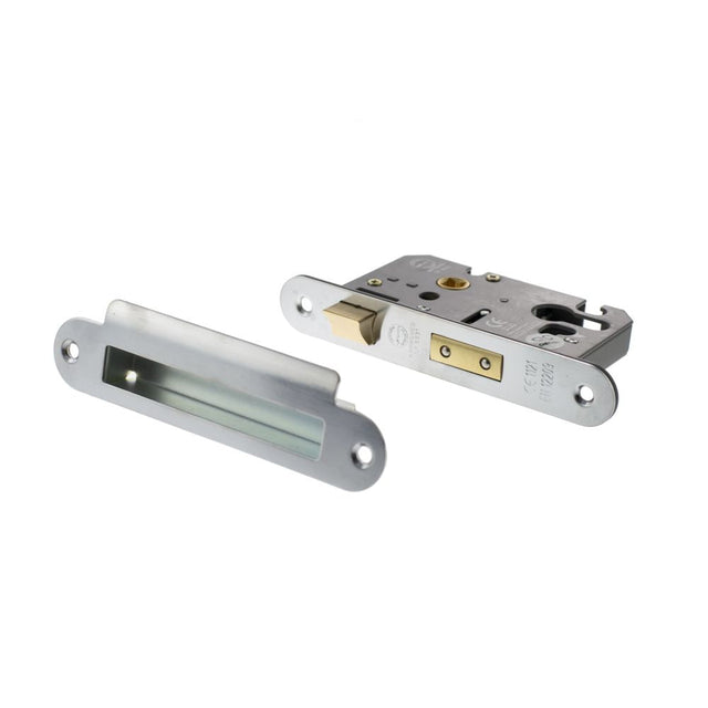 This is an image of Atlantic Euro Radius Corner Sashlock [CE] 3" - Satin Chrome available to order from T.H Wiggans Architectural Ironmongery in Kendal.